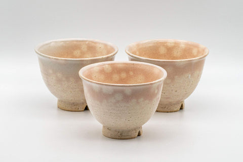 Japanese Teacups - Set of 3 Gohonte Hagi-yaki Yunomi - 140ml - front view of the three cups