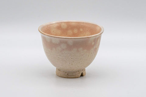 Japanese Teacups - Set of 3 Gohonte Hagi-yaki Yunomi - 140ml - front view showing the crazed peach gohonte glaze