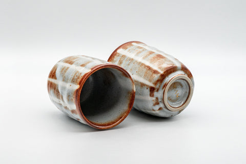 Japanese Teacups - Pair of Akayama Kiln Tsutsu-gata Yunomi - 170ml - cups tipped to show the unglazed bases