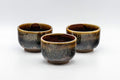 Japanese Teacups - Set of 3 Drip Glazed Yunomi - 120ml - the three drip-glazed teacups arranged together