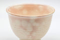 Japanese Teacup - Gohonte Hagi-yaki Yunomi by Tsubaki Kiln - 130ml - front view showing the crazed peach gohonte glaze