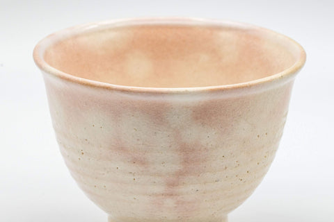 Japanese Teacup - Gohonte Hagi-yaki Yunomi by Tsubaki Kiln - 130ml - front view showing the crazed peach gohonte glaze