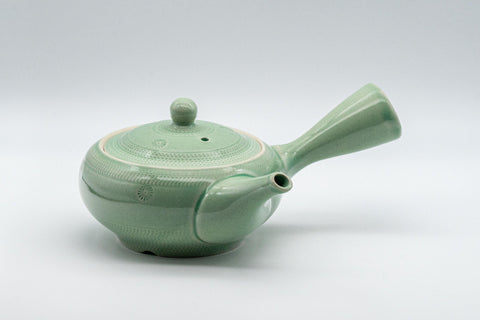 Japanese Kyusu - Mint Green Hiramaru-gata Obi-ami Teapot - 250ml - Tezumi
