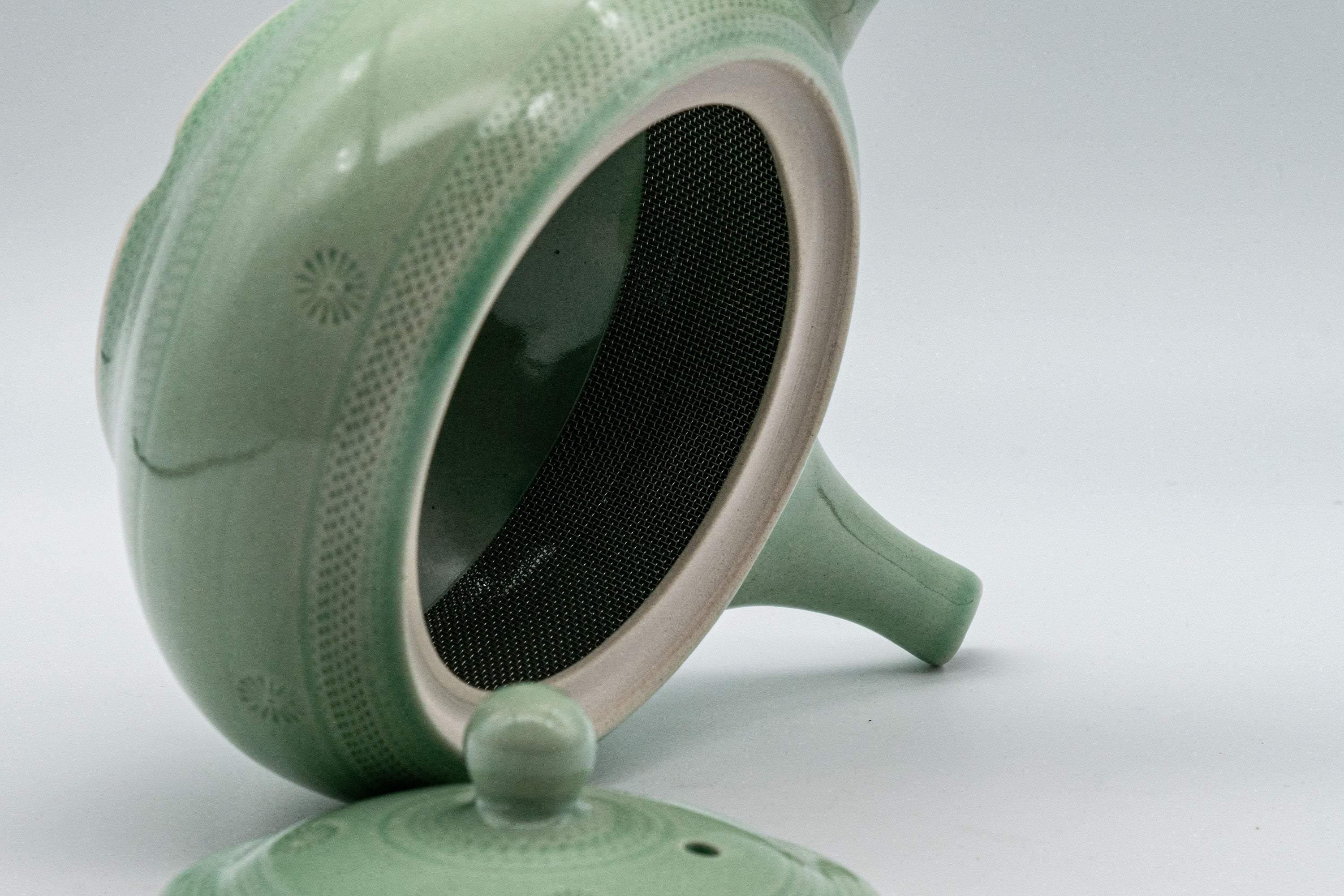 Japanese Kyusu - Mint Green Hiramaru-gata Obi-ami Teapot - 250ml - Tezumi
