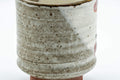 Japanese Teacups - Pair of Floral Tsutsu-gata Yunomi - 200ml - front view of a single grey and white glazed yunomi