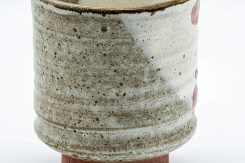 Japanese Teacups - Pair of Floral Tsutsu-gata Yunomi - 200ml - front view of a single grey and white glazed yunomi