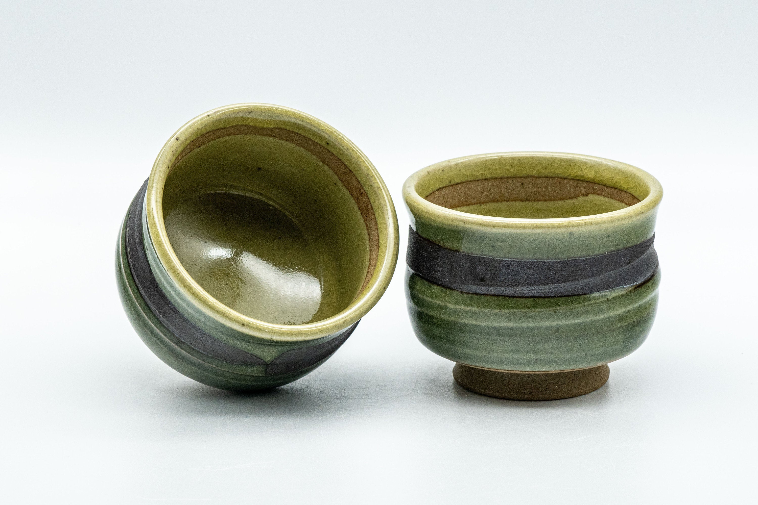 Japanese Teacups - Pair of Striped Glaze Waisted Yunomi - 135ml