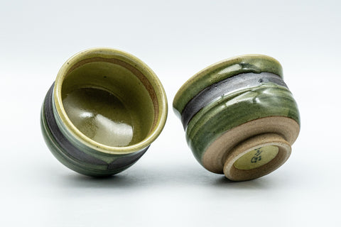 Japanese Teacups - Pair of Striped Glaze Waisted Yunomi - 135ml