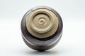 Japanese Matcha Bowl - Metallic Red Tenmoku Glazed Dojimara-gata Chawan - 400ml - the bowl inverted showing the foot ring
