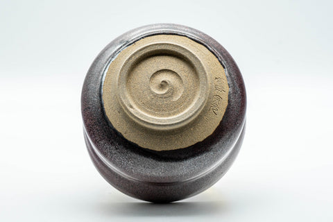 Japanese Matcha Bowl - Metallic Red Tenmoku Glazed Dojimara-gata Chawan - 400ml - the bowl inverted showing the foot ring
