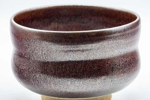 Japanese Matcha Bowl - Metallic Red Tenmoku Glazed Dojimara-gata Chawan - 400ml - three-quarter view showing the interior and rim