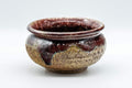 Japanese Kensui - Beige Purple Drip-Glazed Tea Ceremony Water Bowl - 400ml - front view of the squat water bowl showing its beige and purple drip glaze