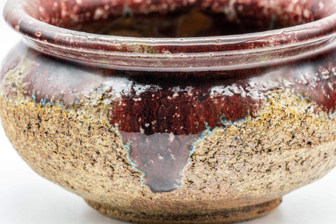 Japanese Kensui - Beige Purple Drip-Glazed Tea Ceremony Water Bowl - 400ml - side closeup of the glazed wall