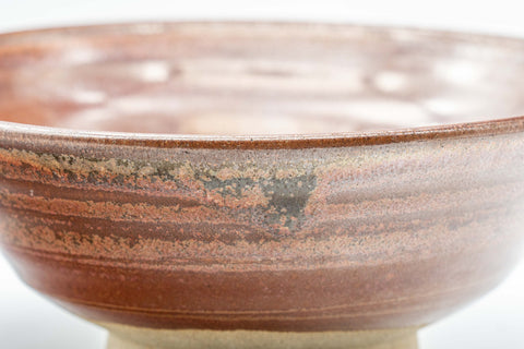 Japanese Matcha Bowl - Red Spiraling Hira-gata Summer Chawan - 300ml - closeup into the interior glaze