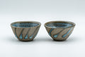 Japanese Teacups - Pair of Stoneware Asagao-gata Guinomi with Cyan Glazed Interior - 50ml - front view of the pair of guinomi cups