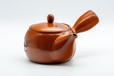Tezumi — Japanese Kyusu - Floral Tokoname-yaki Teapot - 350ml — three-quarter view from the opposite side