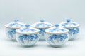 Japanese Tea Set - Porcelain Arita-yaki Dobin Debeso Teapot with 5 Lidded Yunomi - Tezumi