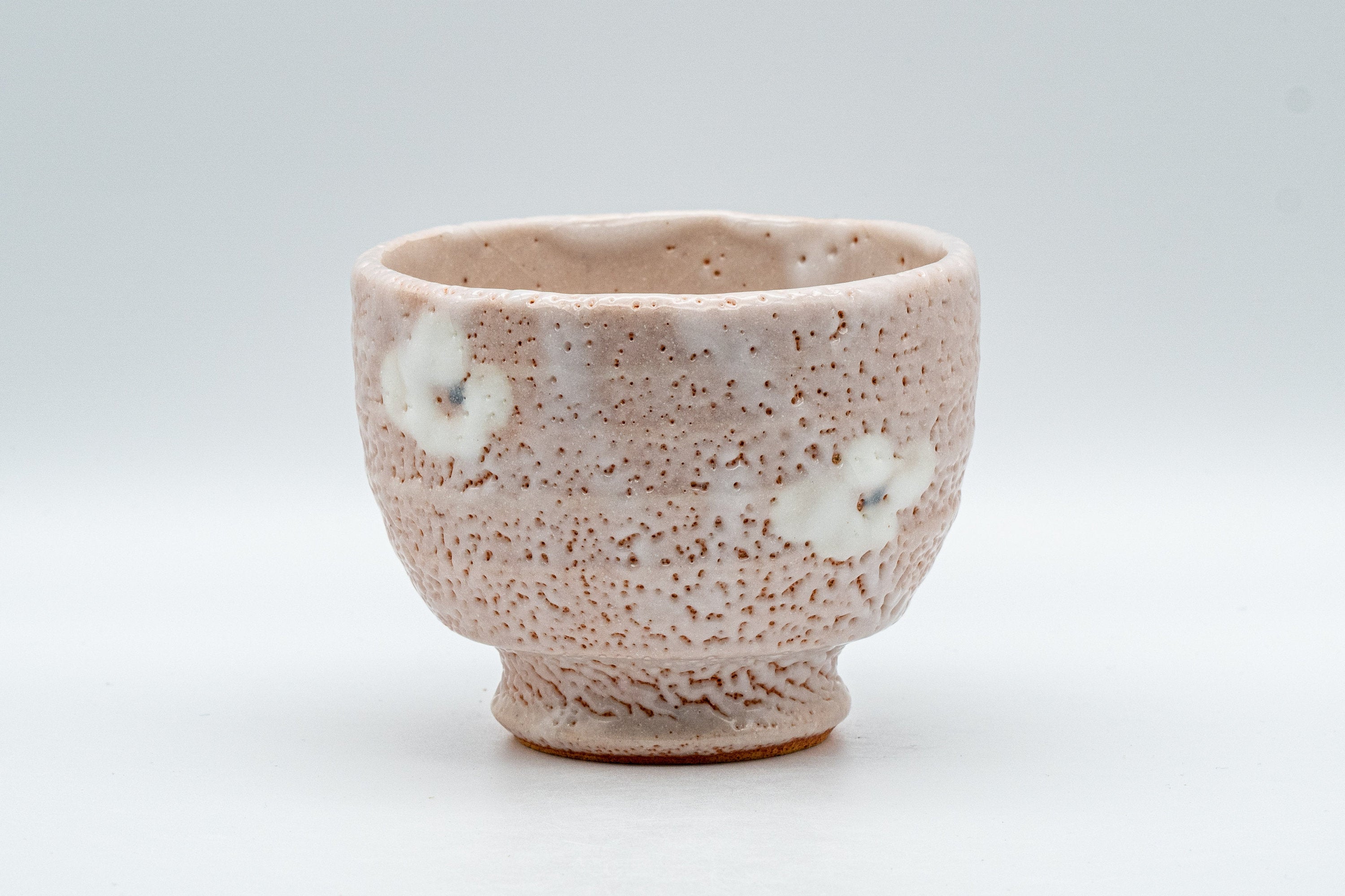 Japanese Teacup - Pink Shino Glaze Yunomi with White Plum Blossoms - 210ml