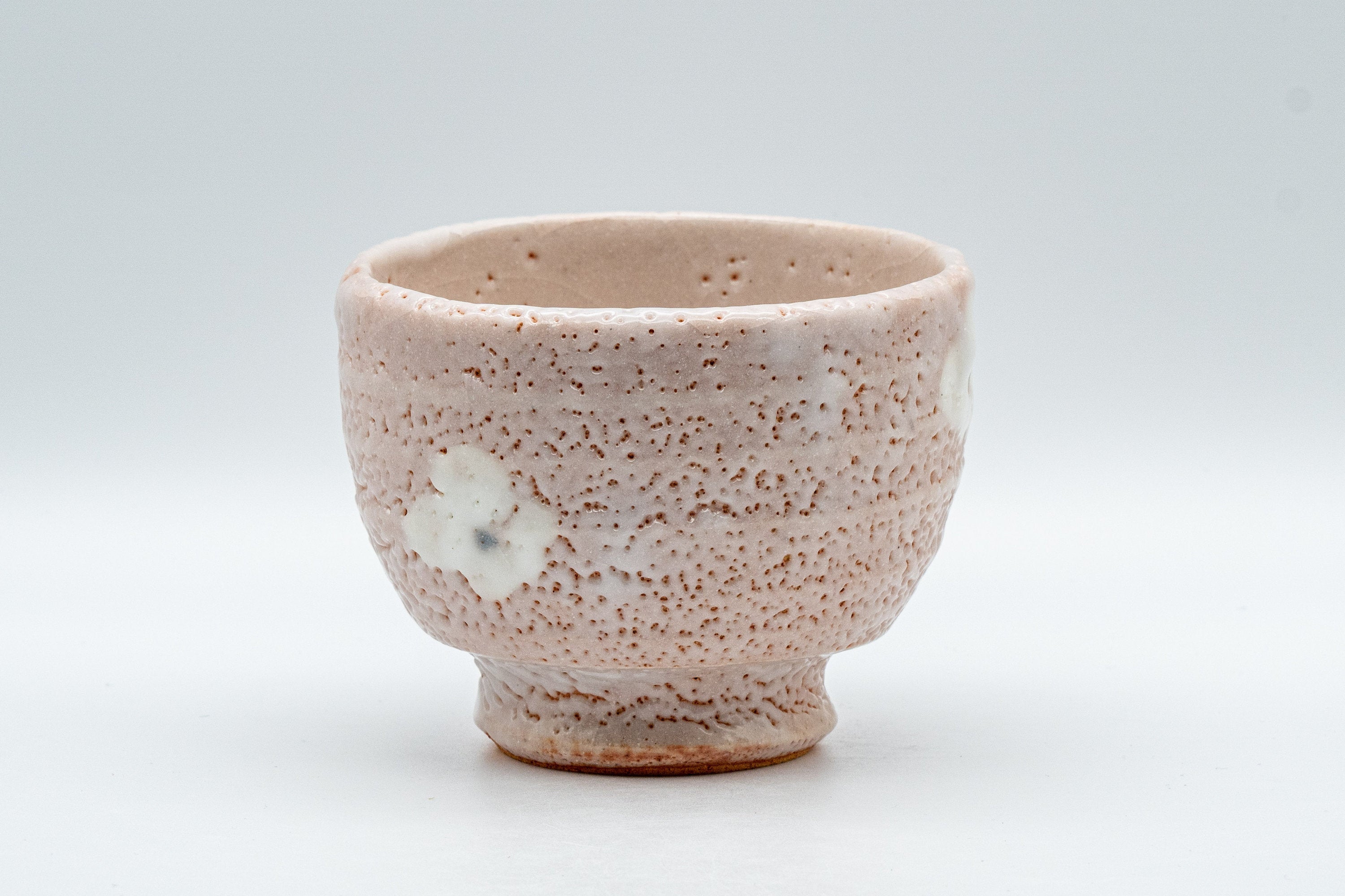 Japanese Teacup - Pink Shino Glaze Yunomi with White Plum Blossoms - 210ml
