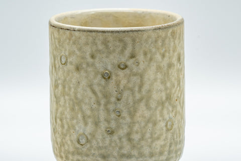 Japanese Teacup - Milky Green Koishiwara-yaki Yunomi - 180ml - closeup of the textured milky green glaze