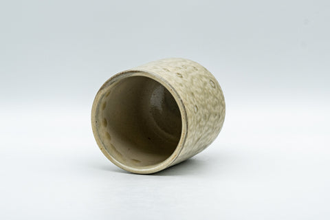 Japanese Teacup - Milky Green Koishiwara-yaki Yunomi - 180ml - tilted view showing the glazed interior and rim