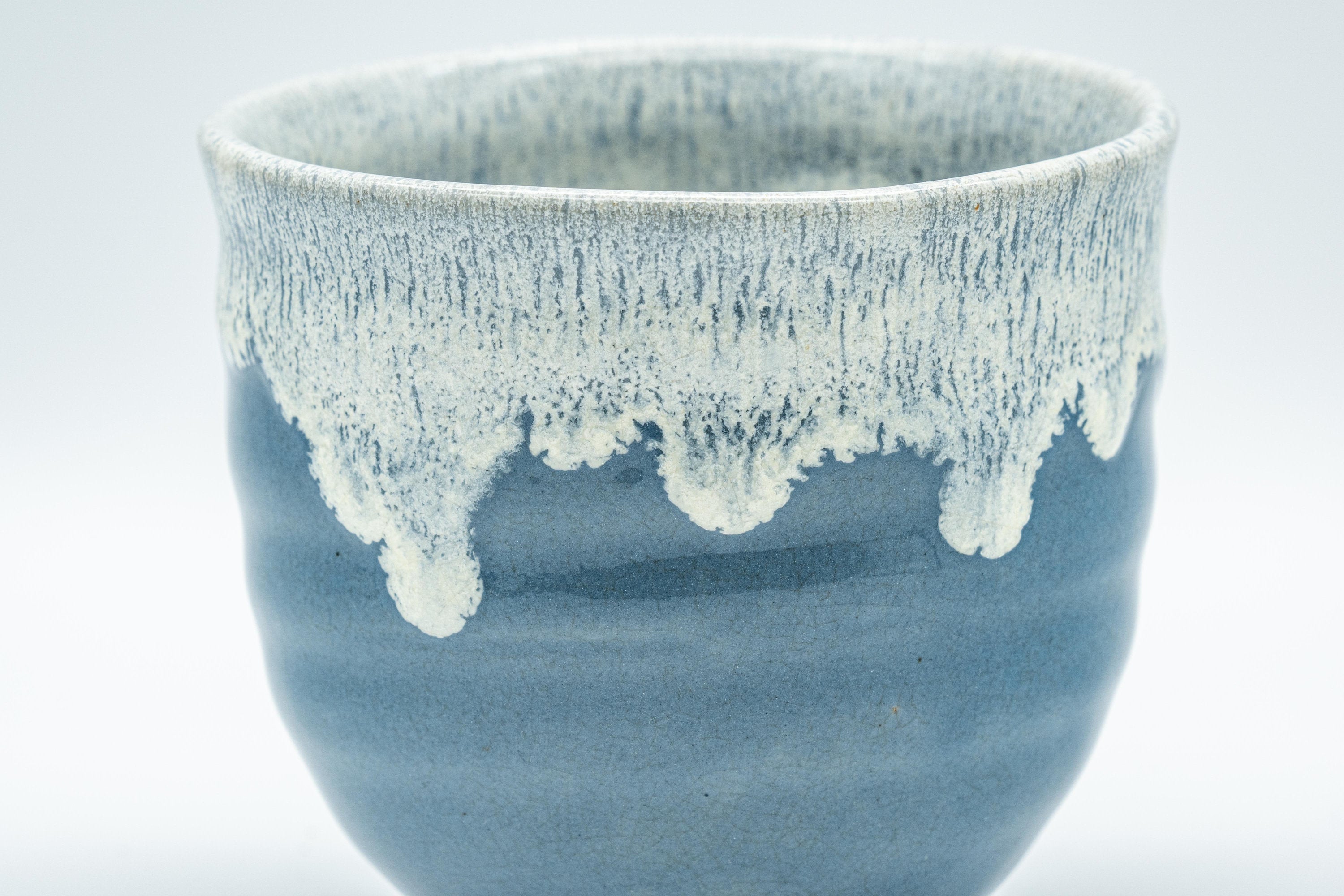 Japanese Teacup - Steel Blue Yunomi with White Drip Glaze - 180ml
