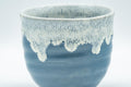 Japanese Teacup - Steel Blue Yunomi with White Drip Glaze - 180ml - closeup of the white drip glaze over the steel blue body