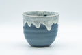 Japanese Teacup - Steel Blue Yunomi with White Drip Glaze - 180ml - three-quarter view of the cup
