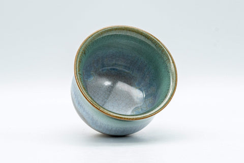 Tezumi — Japanese Teacup - Flared Blue-green Yunomi - 125ml — tipped on its side showing the glazed interior