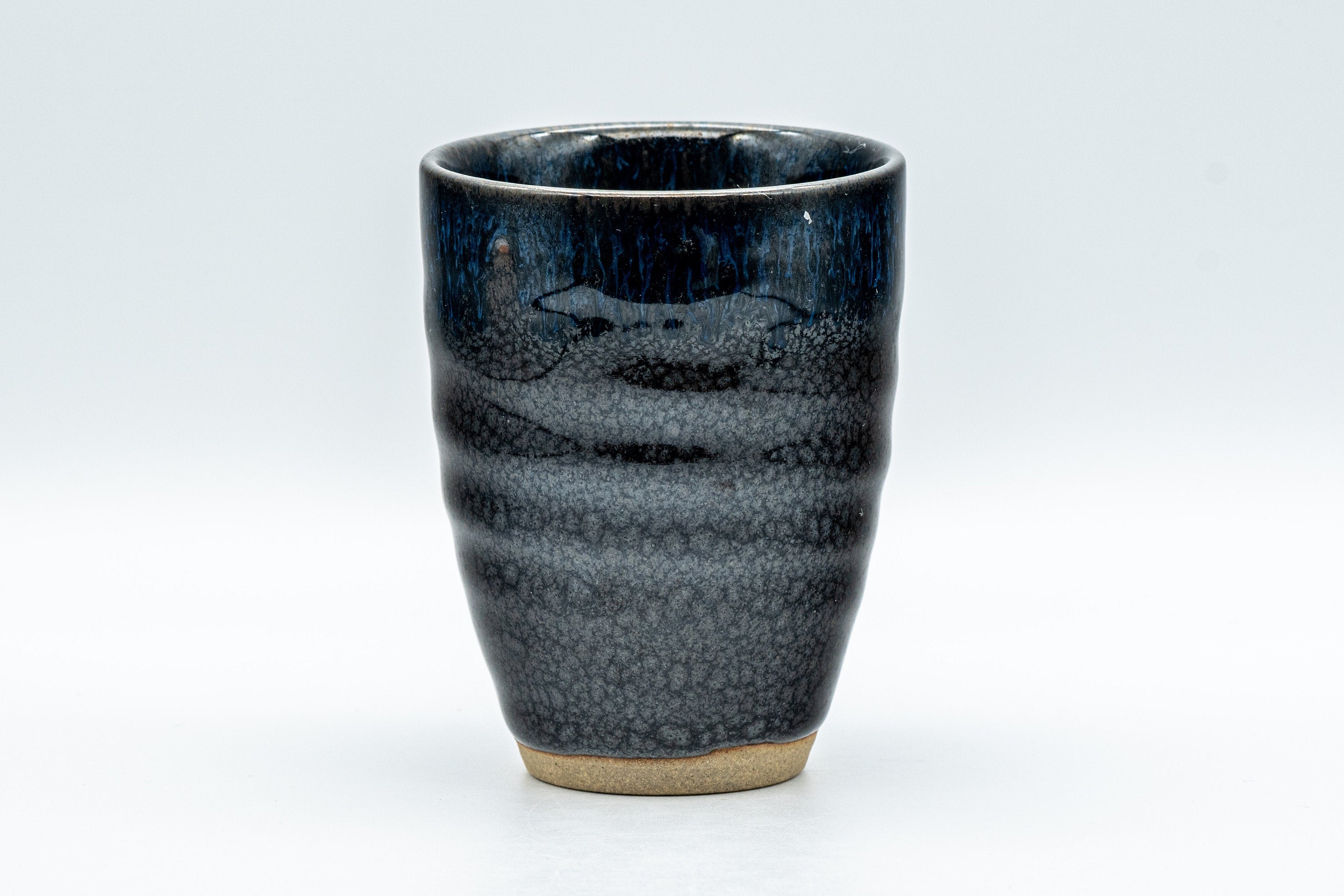Japanese Teacup - Tenmoku Yunomi with Cerulean Drip Glaze  - 170ml