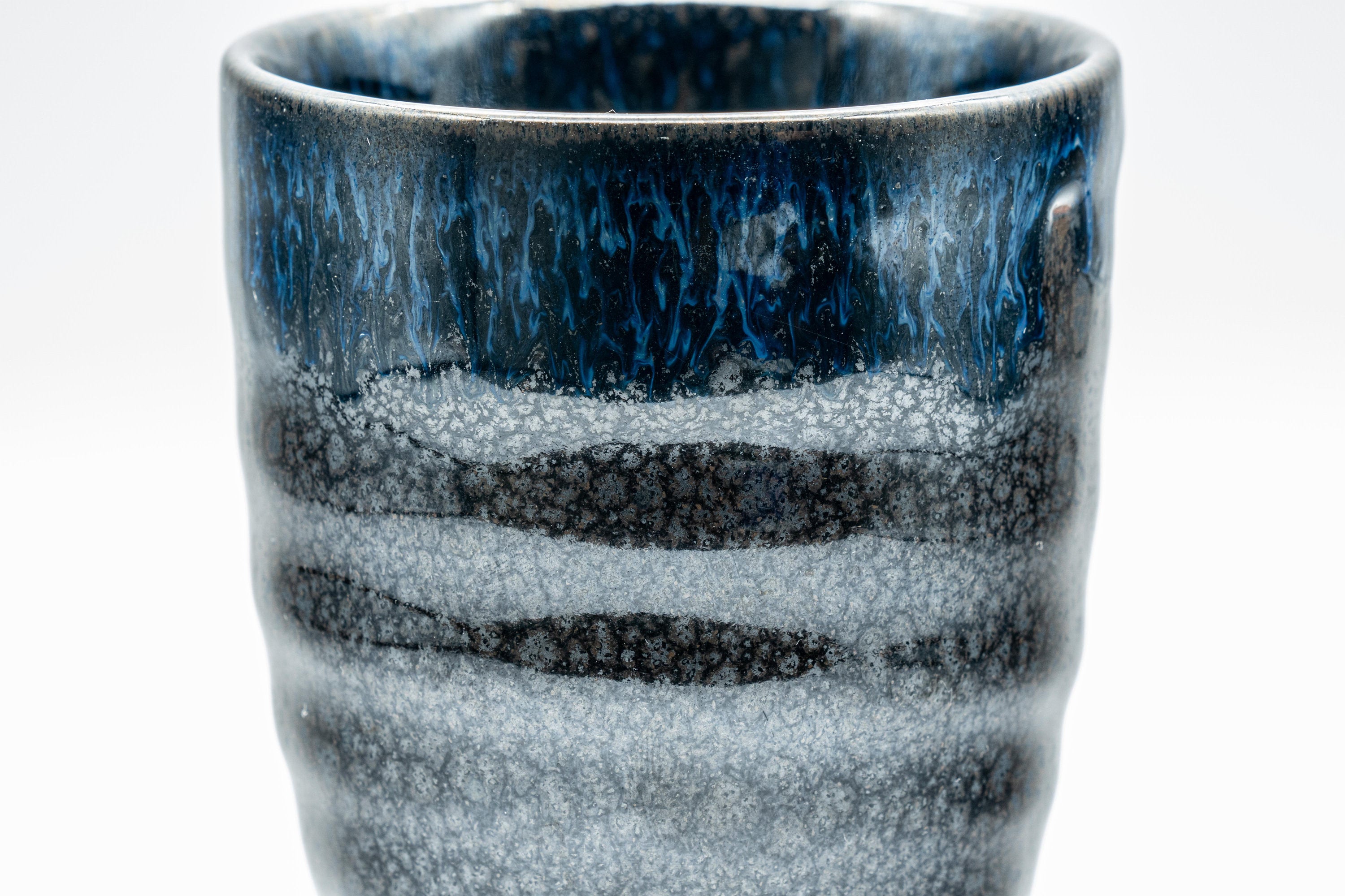 Japanese Teacup - Tenmoku Yunomi with Cerulean Drip Glaze  - 170ml