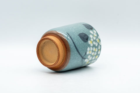 Japanese Teacup - Robin's Egg Blue Yunomi with Painted Flowers  - 150ml
