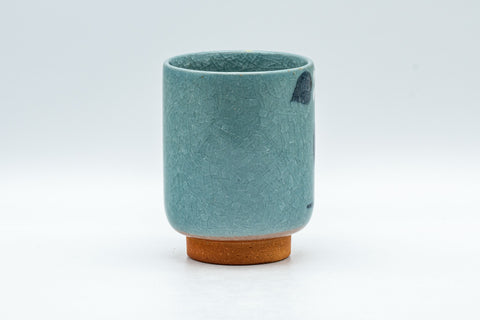 Japanese Teacup - Robin's Egg Blue Yunomi with Painted Flowers  - 150ml