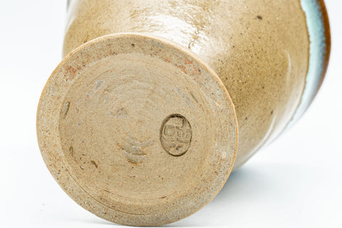 Japanese Teacup - Turquoise Agano-yaki Senchawan - 60ml - closeup of the underside and flared foot