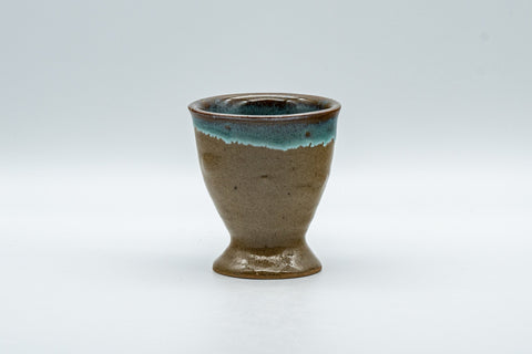 Japanese Teacup - Turquoise Agano-yaki Senchawan - 60ml - front view showing the turquoise enamel rim