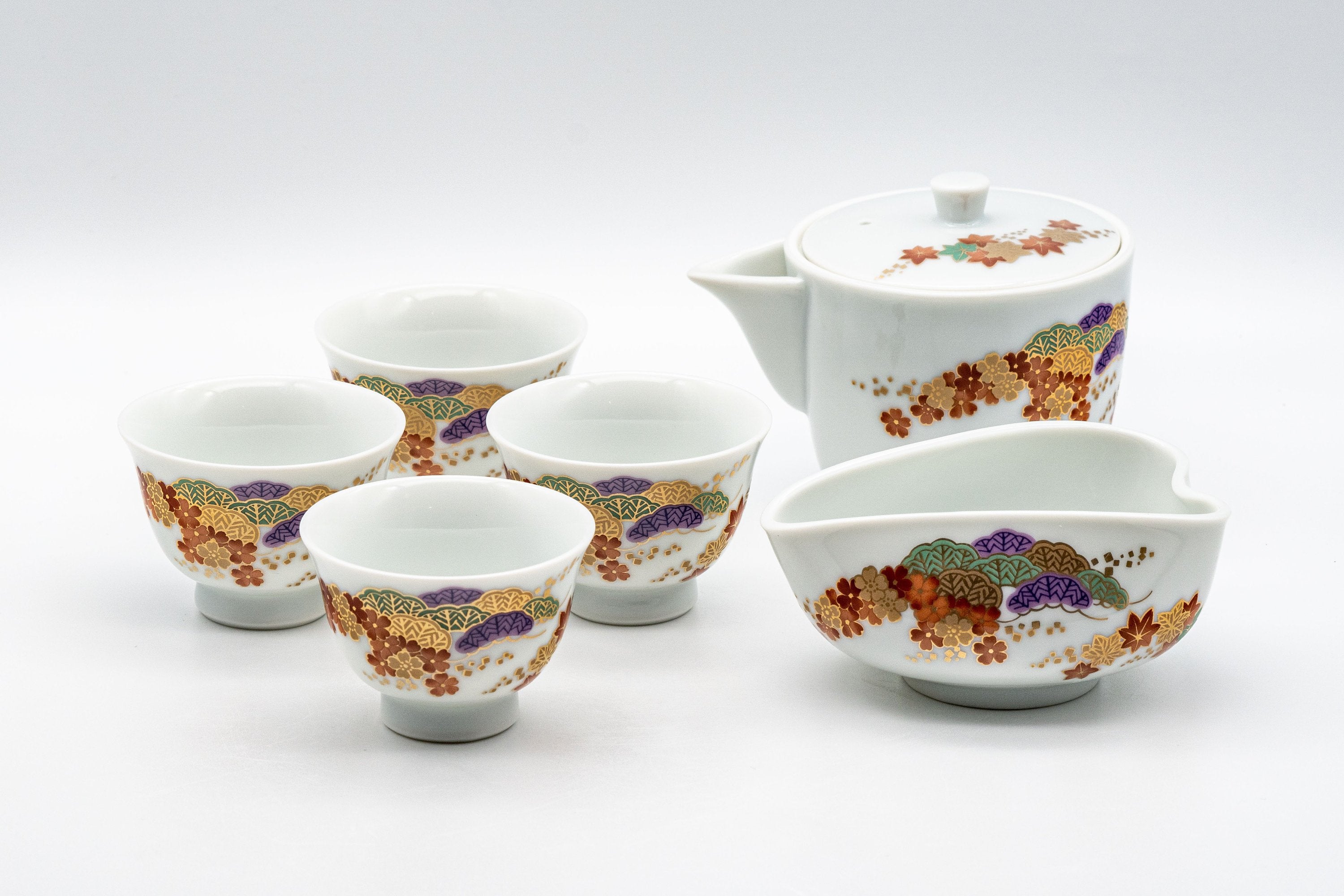 Japanese Senchado Tea Set - Porcelain Houhin, Katakuchi, and 4 Gyokurowan - 125ml - Tezumi