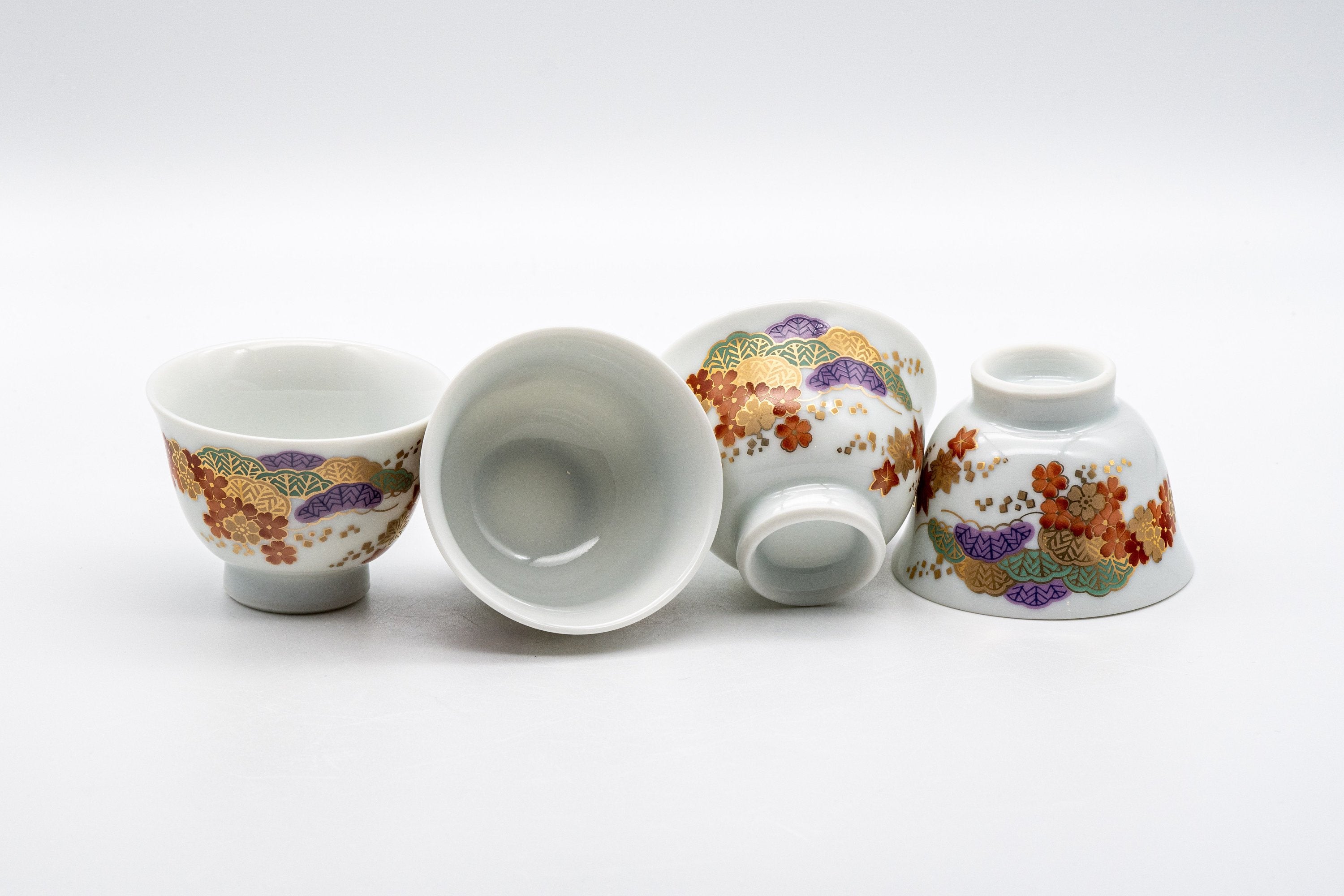 Japanese Senchado Tea Set - Porcelain Houhin, Katakuchi, and 4 Gyokurowan - 125ml - Tezumi