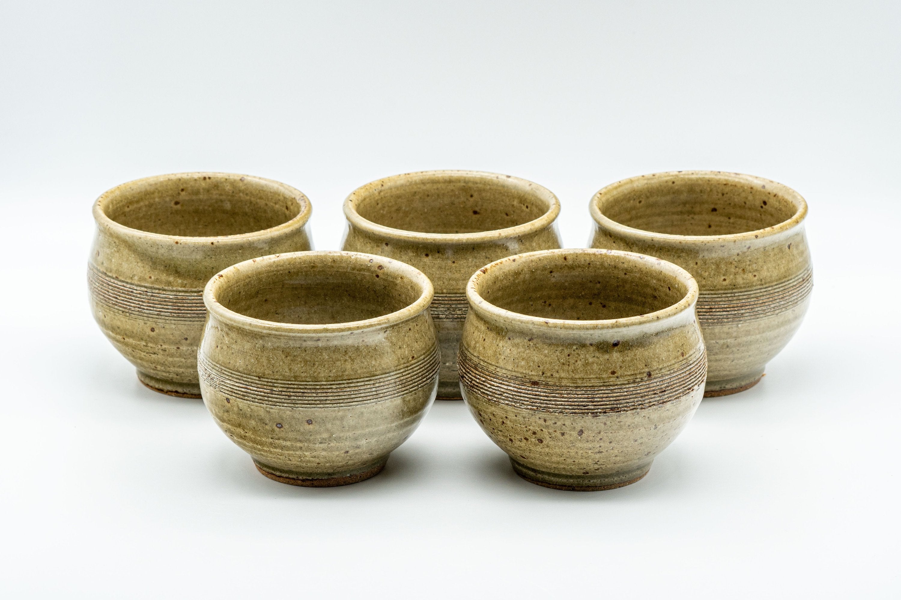 Japanese Tea Set - Speckled Olive Green Kyusu with 5 Yunomi - 350ml - Tezumi