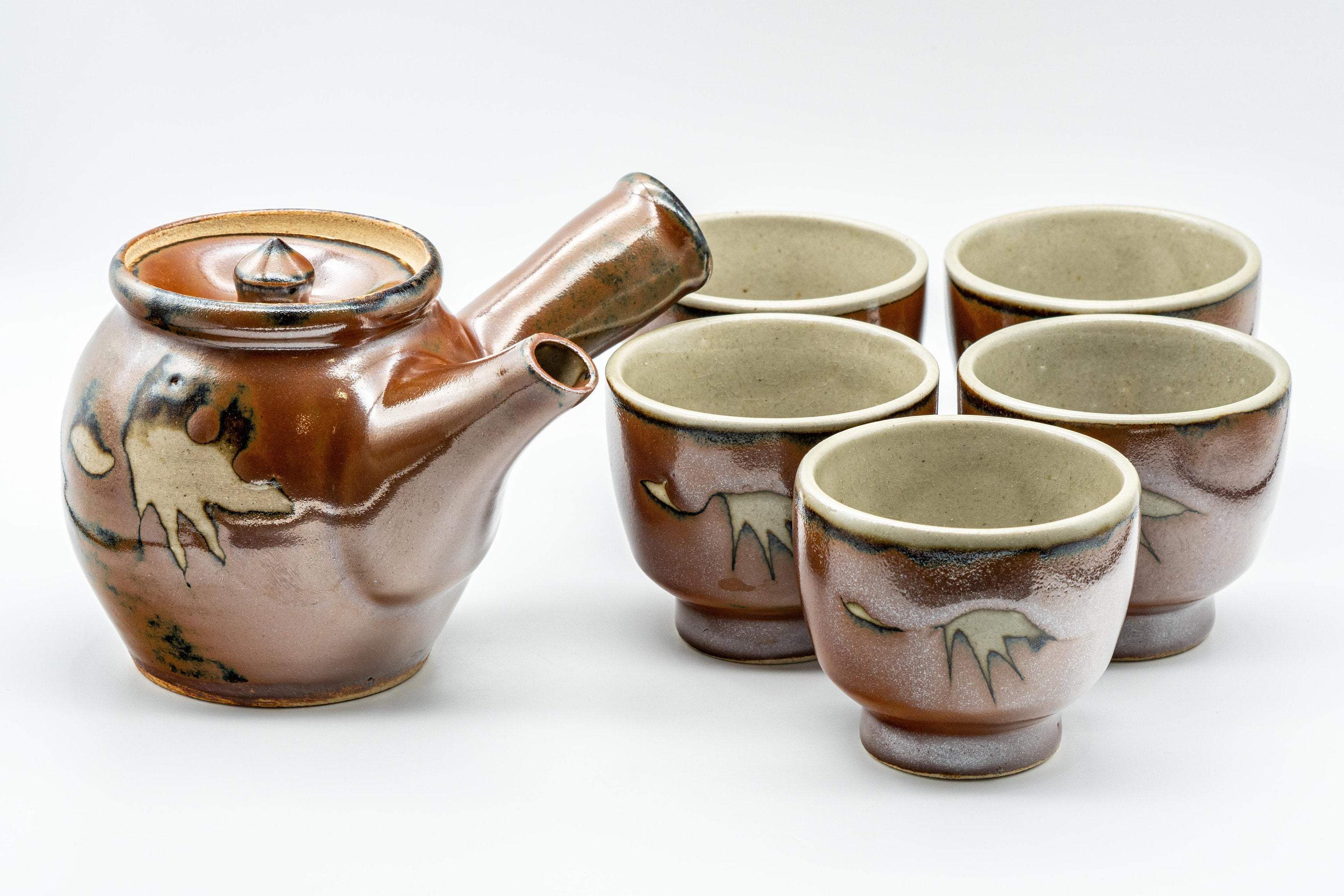 Japanese Tea Set - Glazed Kyusu with 5 Yunomi - 400ml - Tezumi