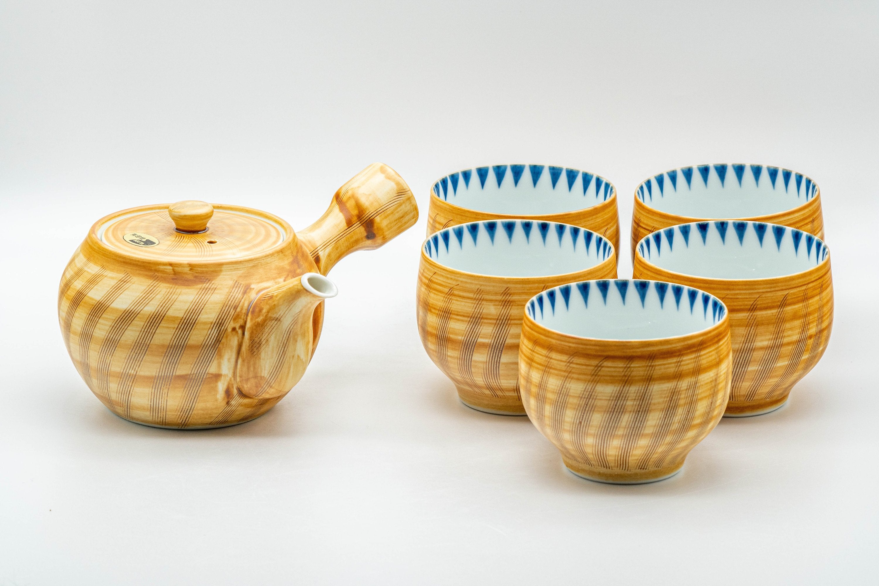 Japanese Tea Set - 有田焼 Porcelain Debeso Kyusu with 5 Yunomi - Tezumi