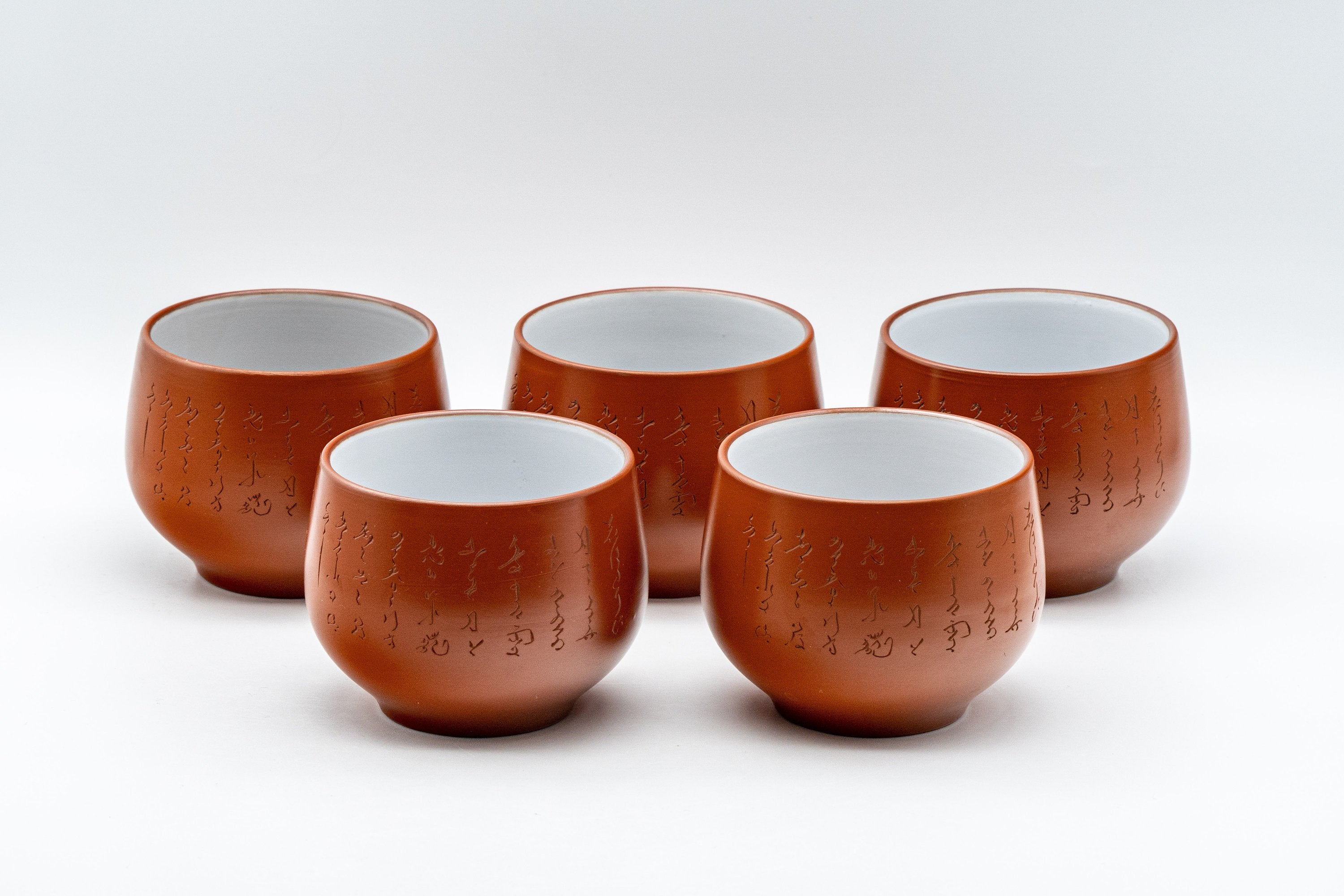 Japanese Tea Set - 雲仙窯 Calligraphy Tokoname-yaki Debeso Kyusu with 5 Yunomi - Tezumi