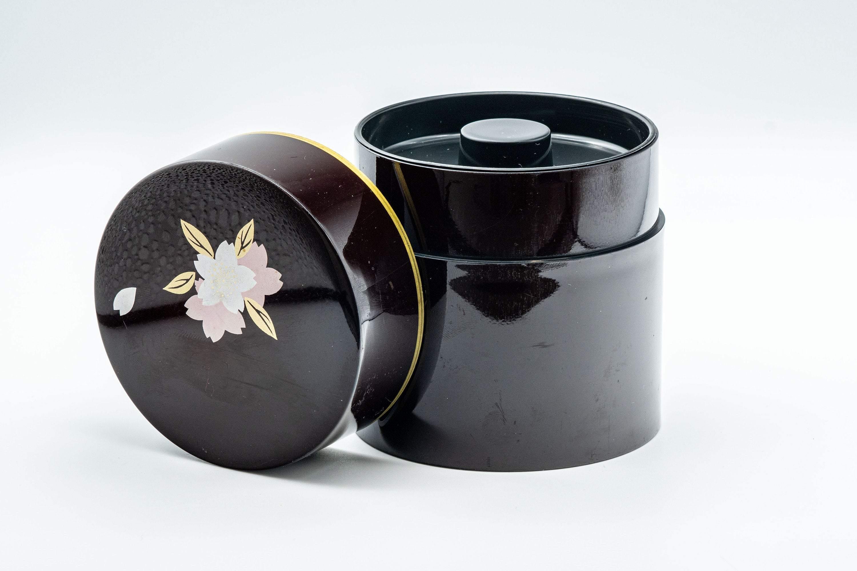 Japanese Chazutsu - Black Sakura Petal Tea Canister - 350ml - Tezumi