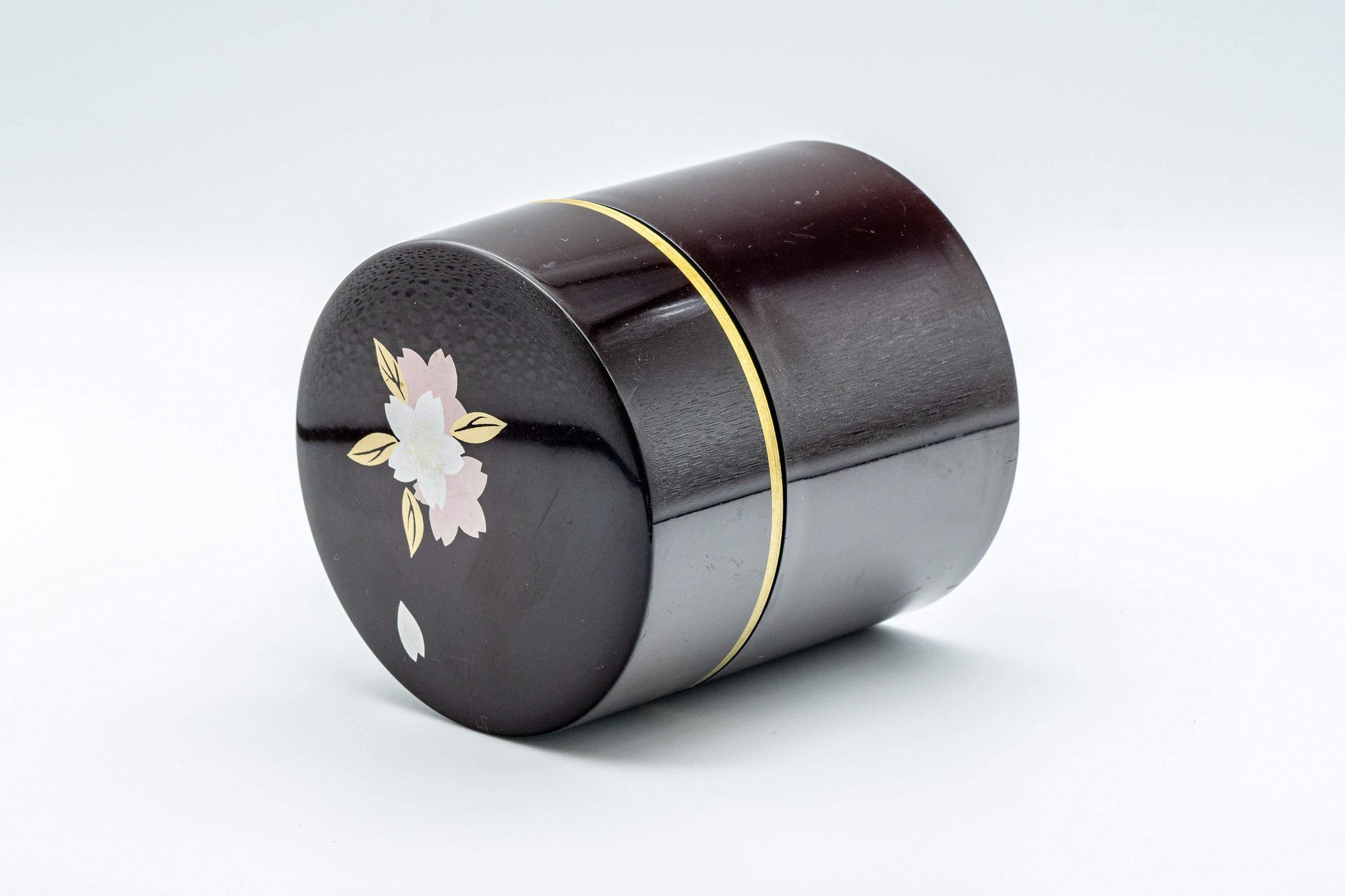 Japanese Chazutsu - Black Sakura Petal Tea Canister - 350ml - Tezumi
