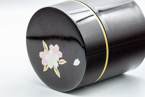 Japanese Chazutsu - Black Sakura Petal Tea Canister - 350ml - Tezumi