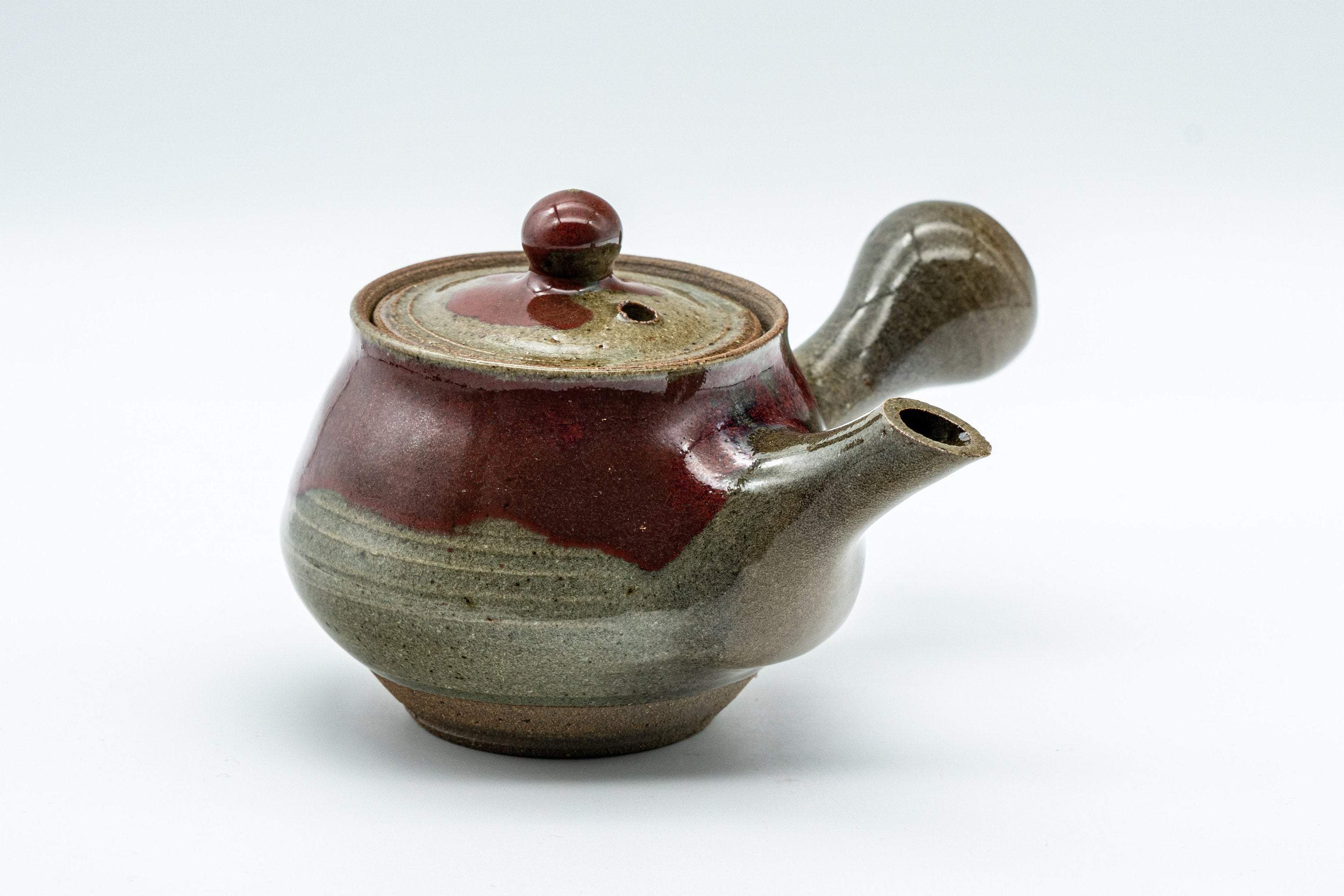 Japanese Kyusu - Red Drip-Glazed Nasu-gata Do-ake Teapot - 130ml