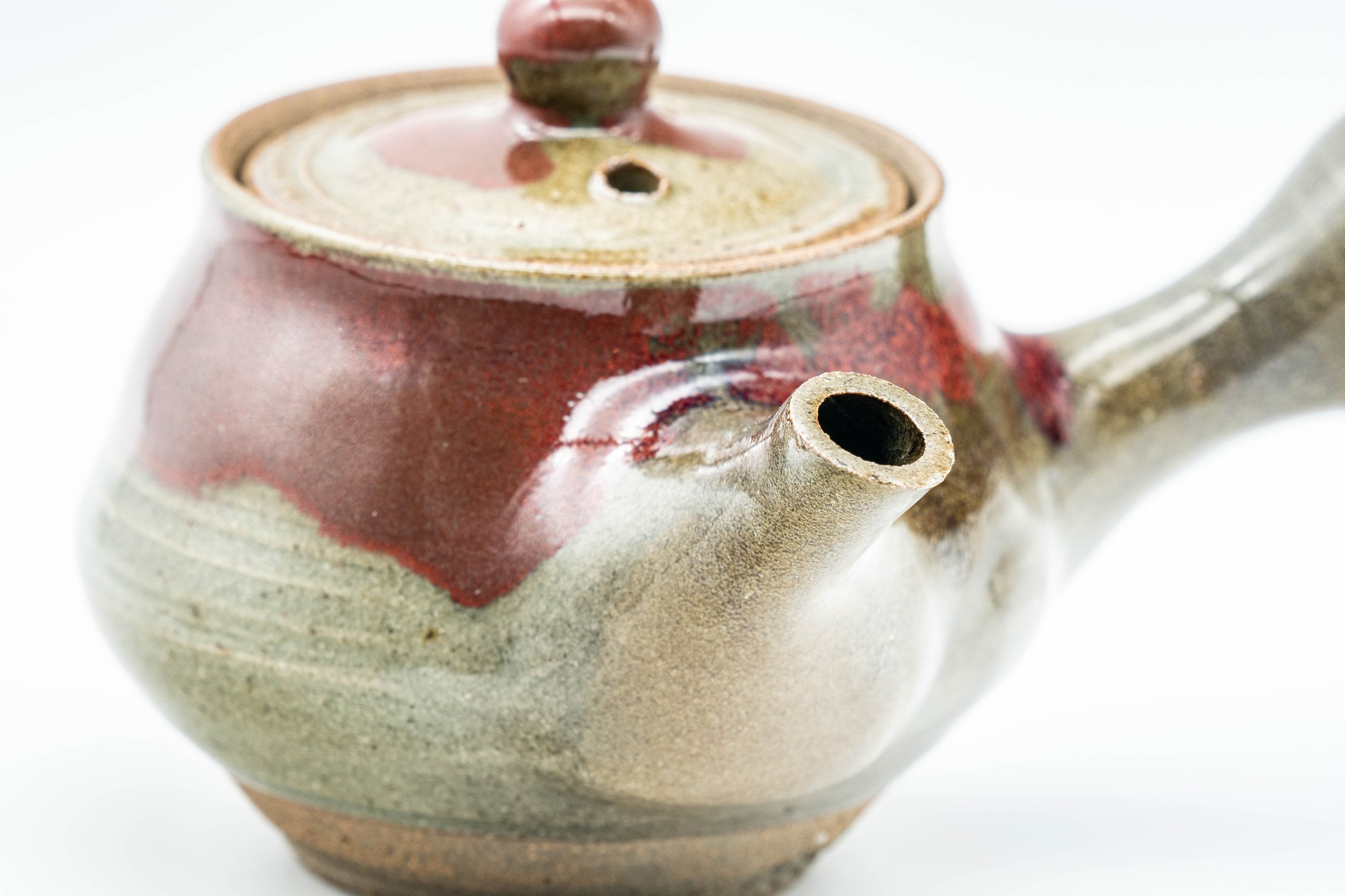Japanese Kyusu - Red Drip-Glazed Nasu-gata Do-ake Teapot - 130ml