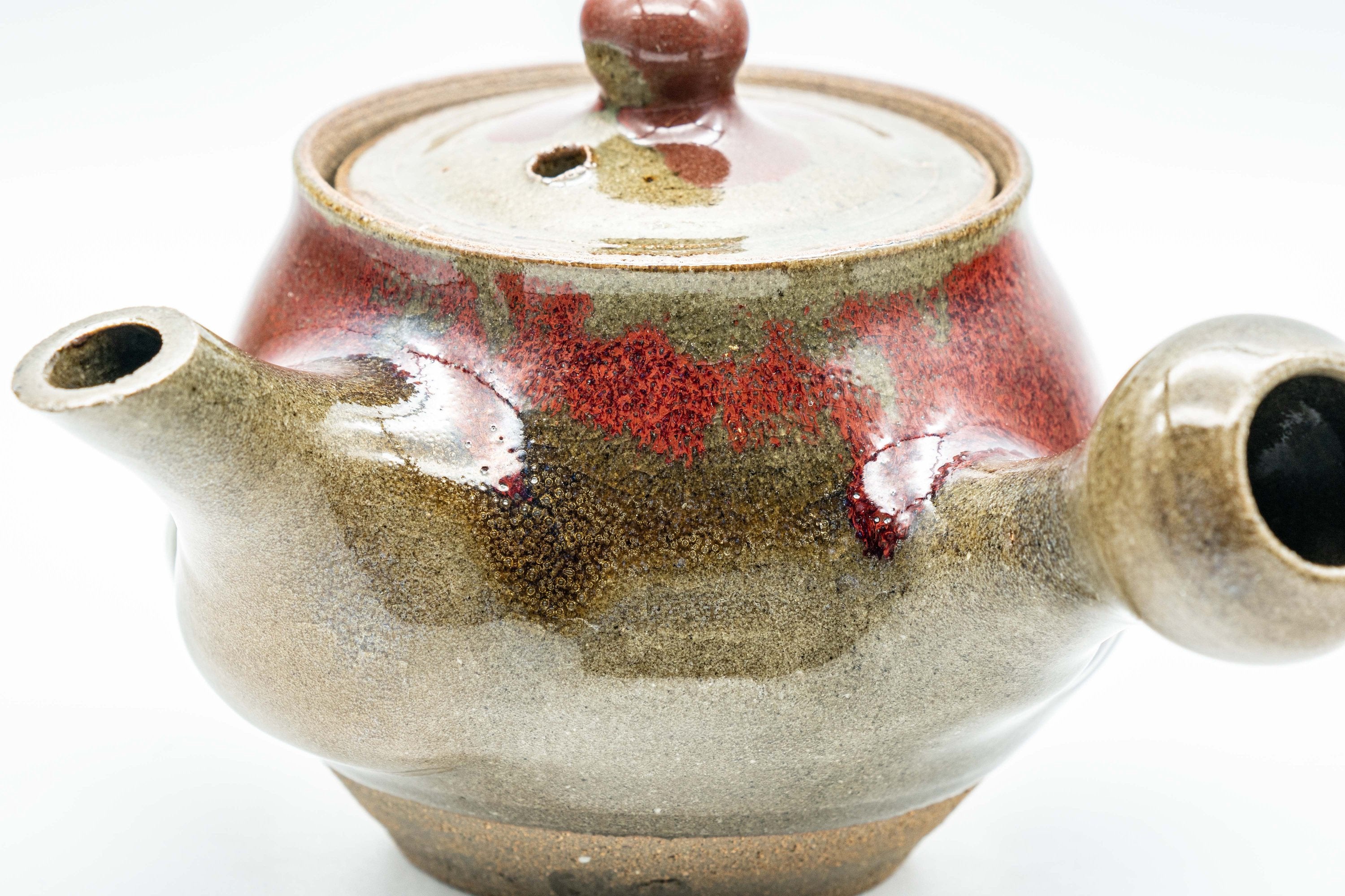 Japanese Kyusu - Red Drip-Glazed Nasu-gata Do-ake Teapot - 130ml