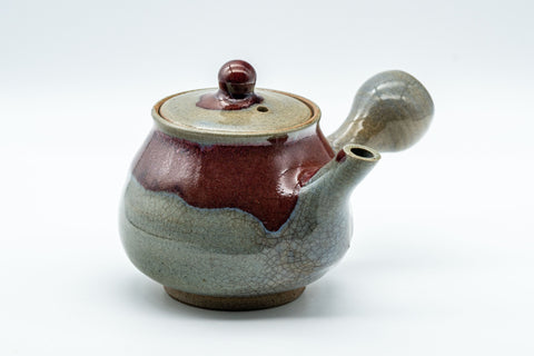 Japanese Kyusu - Red Drip-Glazed Nasu-gata Do-ake Teapot - 180ml