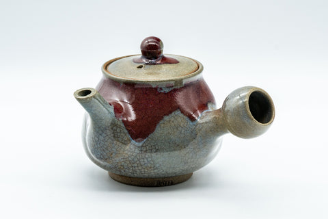 Japanese Kyusu - Red Drip-Glazed Nasu-gata Do-ake Teapot - 180ml