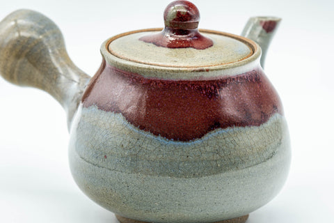 Japanese Kyusu - Red Drip-Glazed Nasu-gata Do-ake Teapot - 180ml
